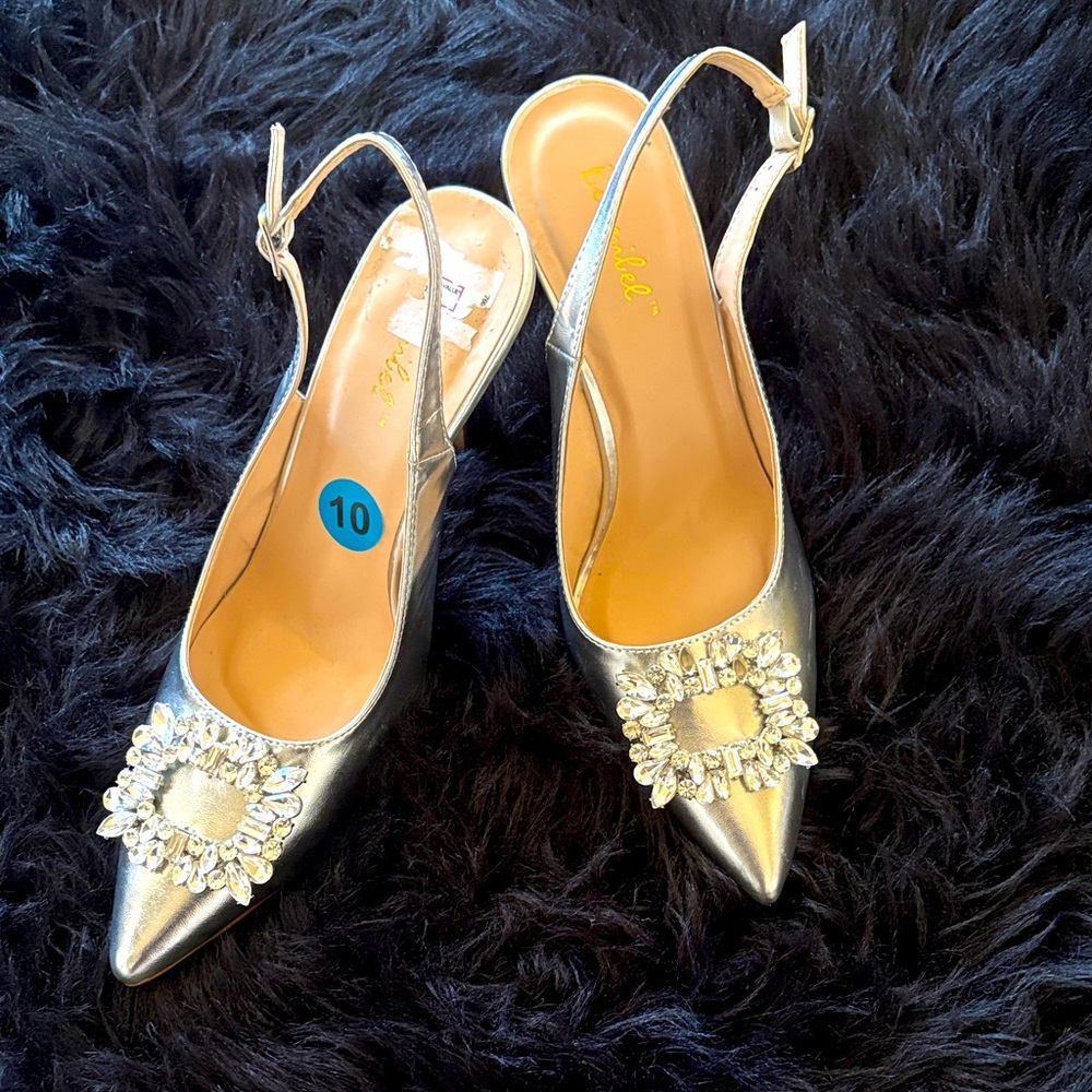 Bonnibel Silver Embellished Slingback Heels